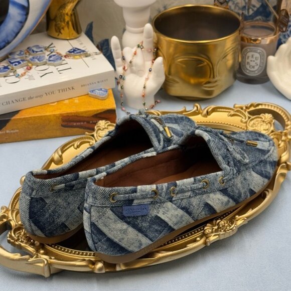 🆕 KURT GEIGER LONDON 🧿 NWOT Eagle Moccasins, Denim Patchwork Sz EU37 US 7 - Picture 8 of 16